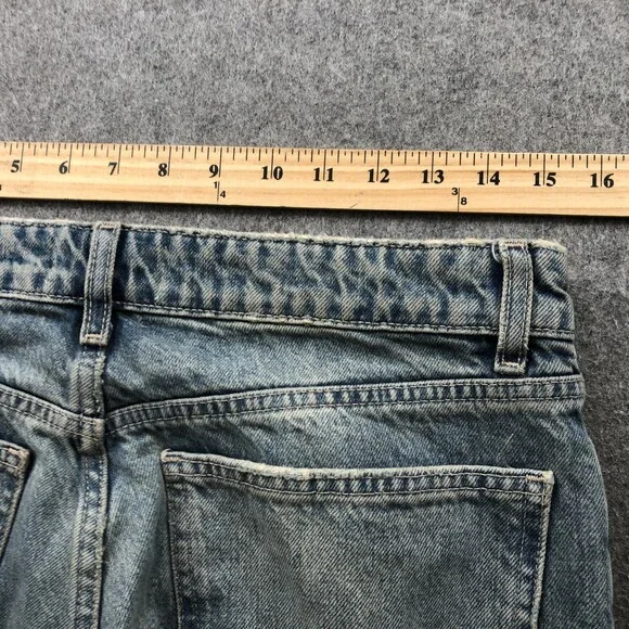 Zara Jeans Womens 8 Blue High Rise Wide Leg Distressed Frayed Hem Denim Pants - Picture 9 of 10